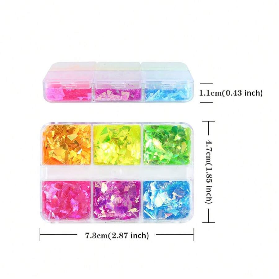 6 Grids of Iridescent Flakes - 4 - Neon - DTK Nail Supply