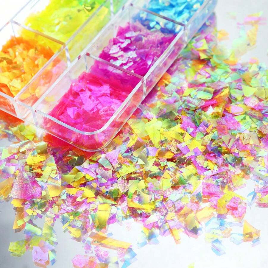 6 Grids of Iridescent Flakes - 4 - Neon - DTK Nail Supply