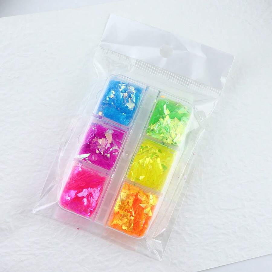 6 Grids of Iridescent Flakes - 4 - Neon - DTK Nail Supply