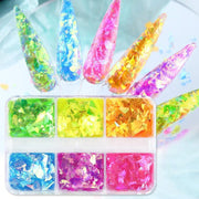 6 Grids of Iridescent Flakes - 4 - Neon - DTK Nail Supply