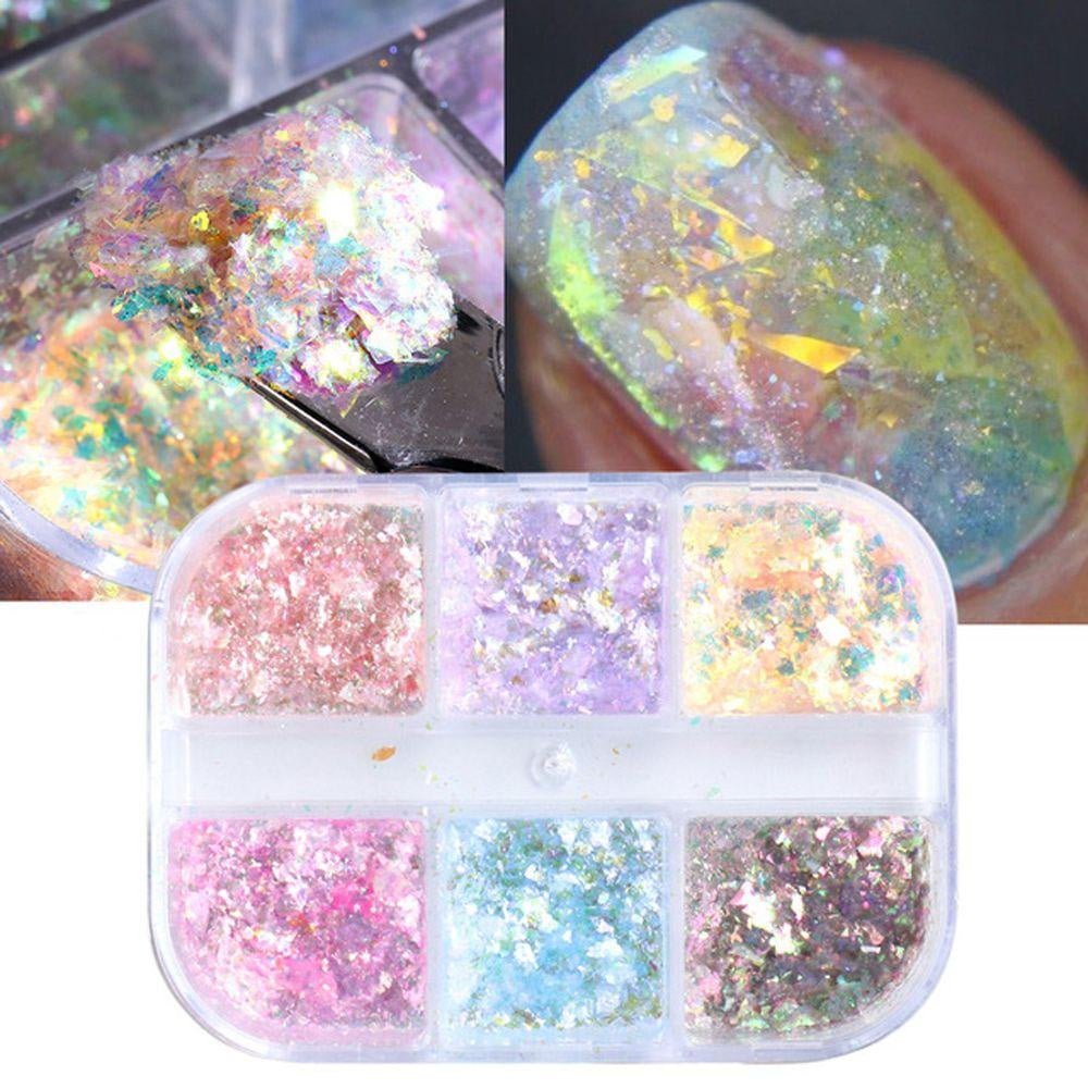 6 Grids of Iridescent Flakes - OB - 1 - Opal - DTK Nail Supply