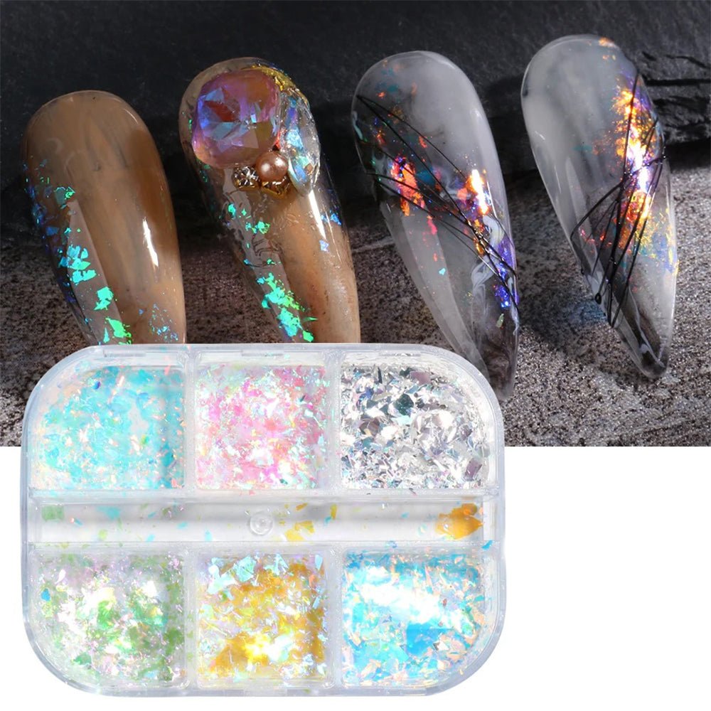 6 Grids of Iridescent Flakes - XR - 2 - Cosmos - DTK Nail Supply