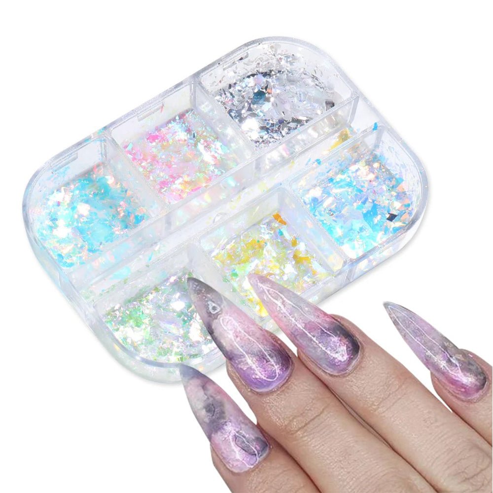 6 Grids of Iridescent Flakes - XR - 2 - Cosmos - DTK Nail Supply