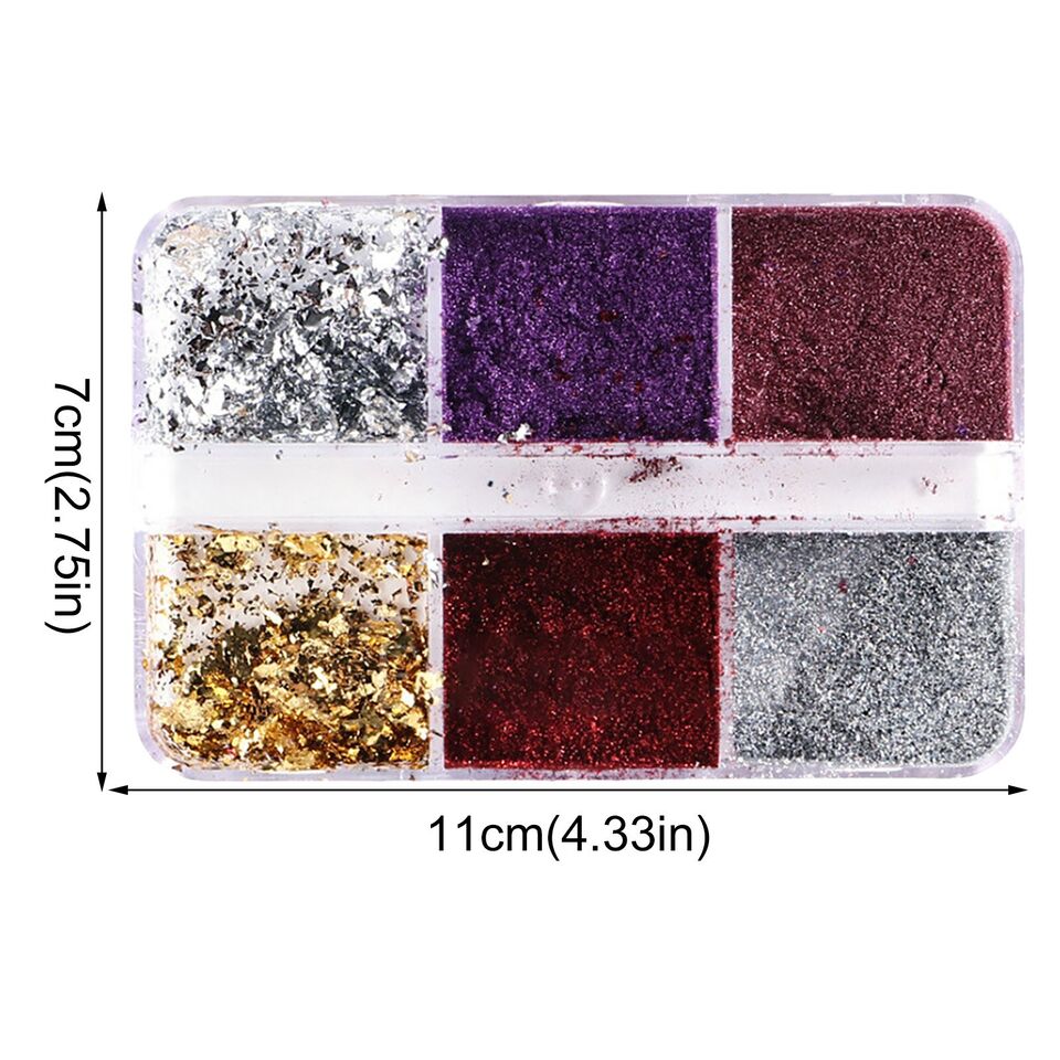 6 Grids of Mixed Nail Art - Chrome & Foil - 1909 - 40 - 2 Purple/Red - DTK Nail Supply