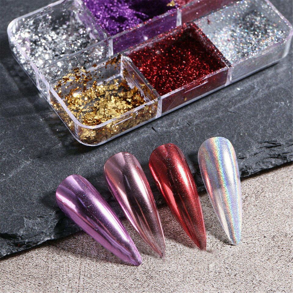 6 Grids of Mixed Nail Art - Chrome & Foil - 1909 - 40 - 2 Purple/Red - DTK Nail Supply