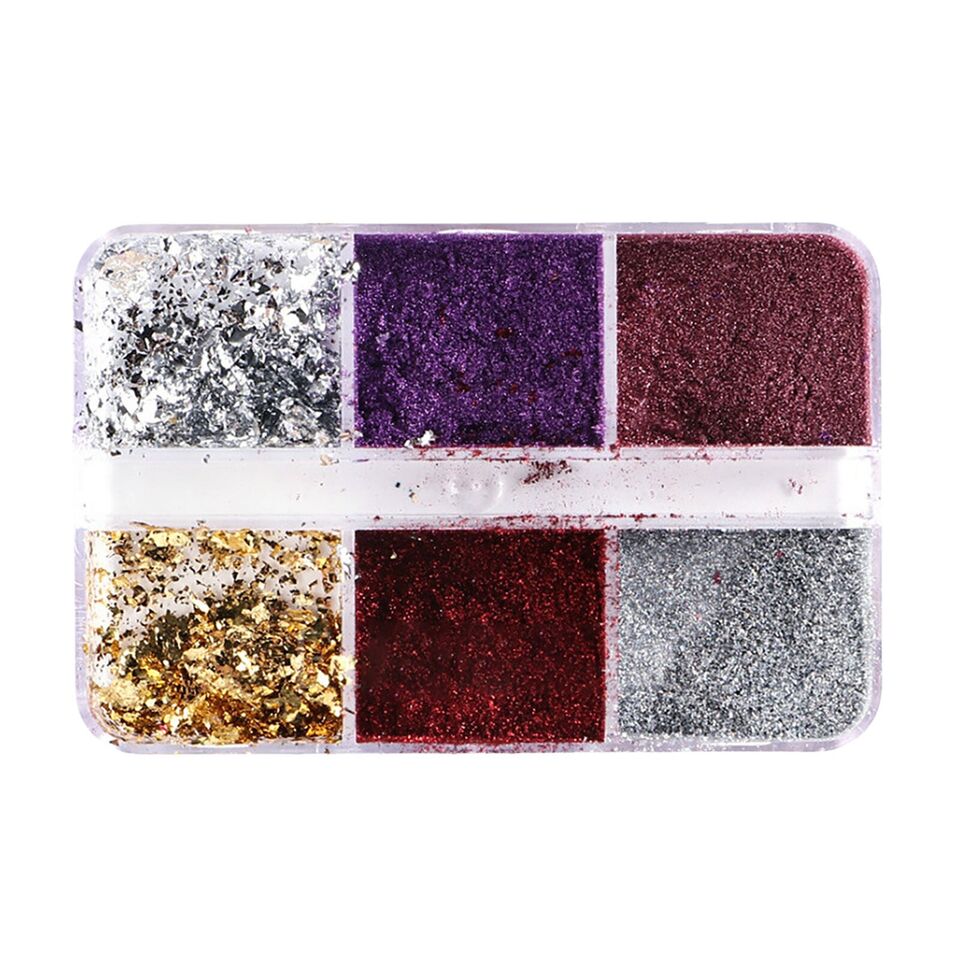 6 Grids of Mixed Nail Art - Chrome & Foil - 1909 - 40 - 2 Purple/Red - DTK Nail Supply