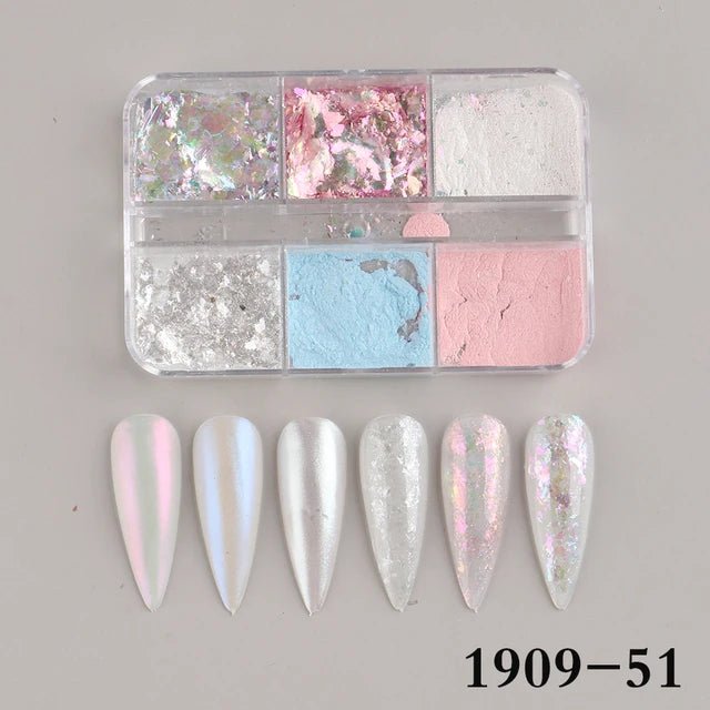 6 Grids of Mixed Nail Art - Chrome & Foil - 1909 - 51 - 3 Aurora - DTK Nail Supply