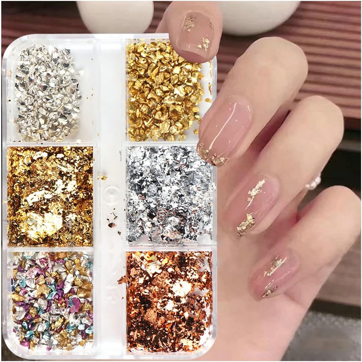 6 Grids of Nail Art Foil - 1909 - 61 - 2 Mixed Metals - DTK Nail Supply