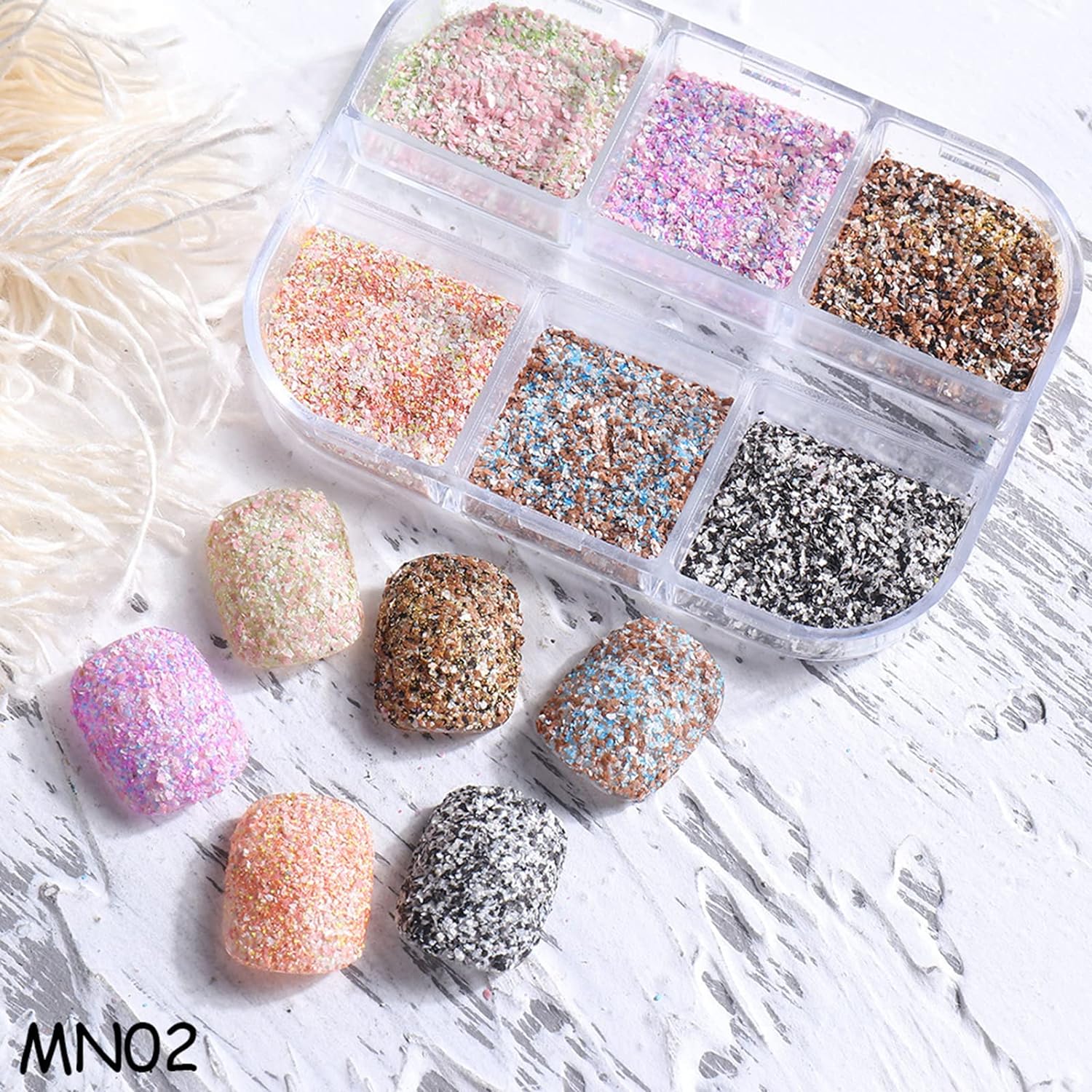 6 Grids of Nail Art Powder - MN02 - 1 - Boho - DTK Nail Supply
