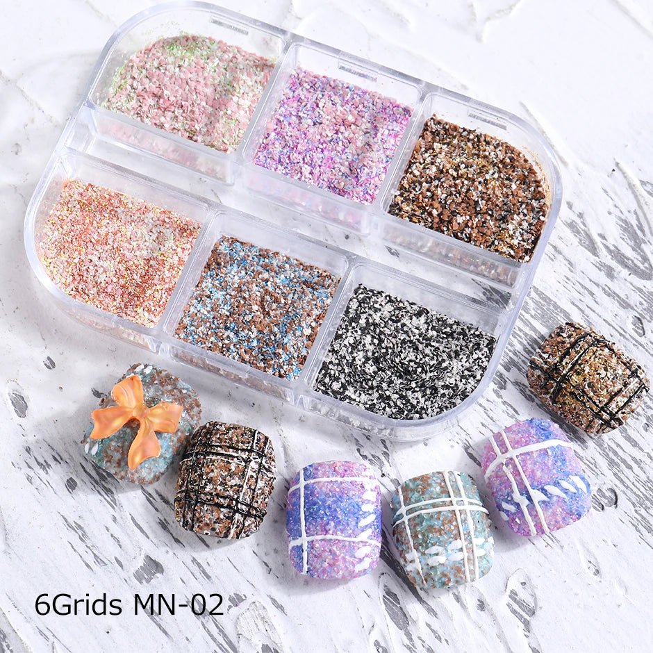 6 Grids of Nail Art Powder - MN02 - 1 - Boho - DTK Nail Supply