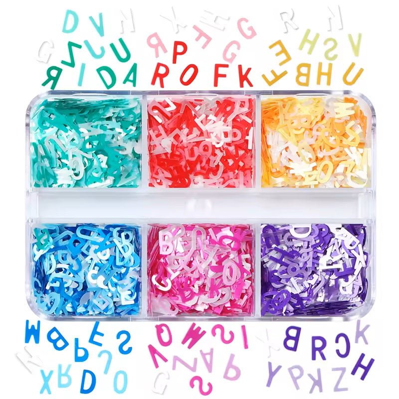 6 Grids of Sequins - 20 Alphabet Letters - DTK Nail Supply