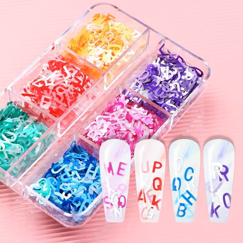6 Grids of Sequins - 20 Alphabet Letters - DTK Nail Supply