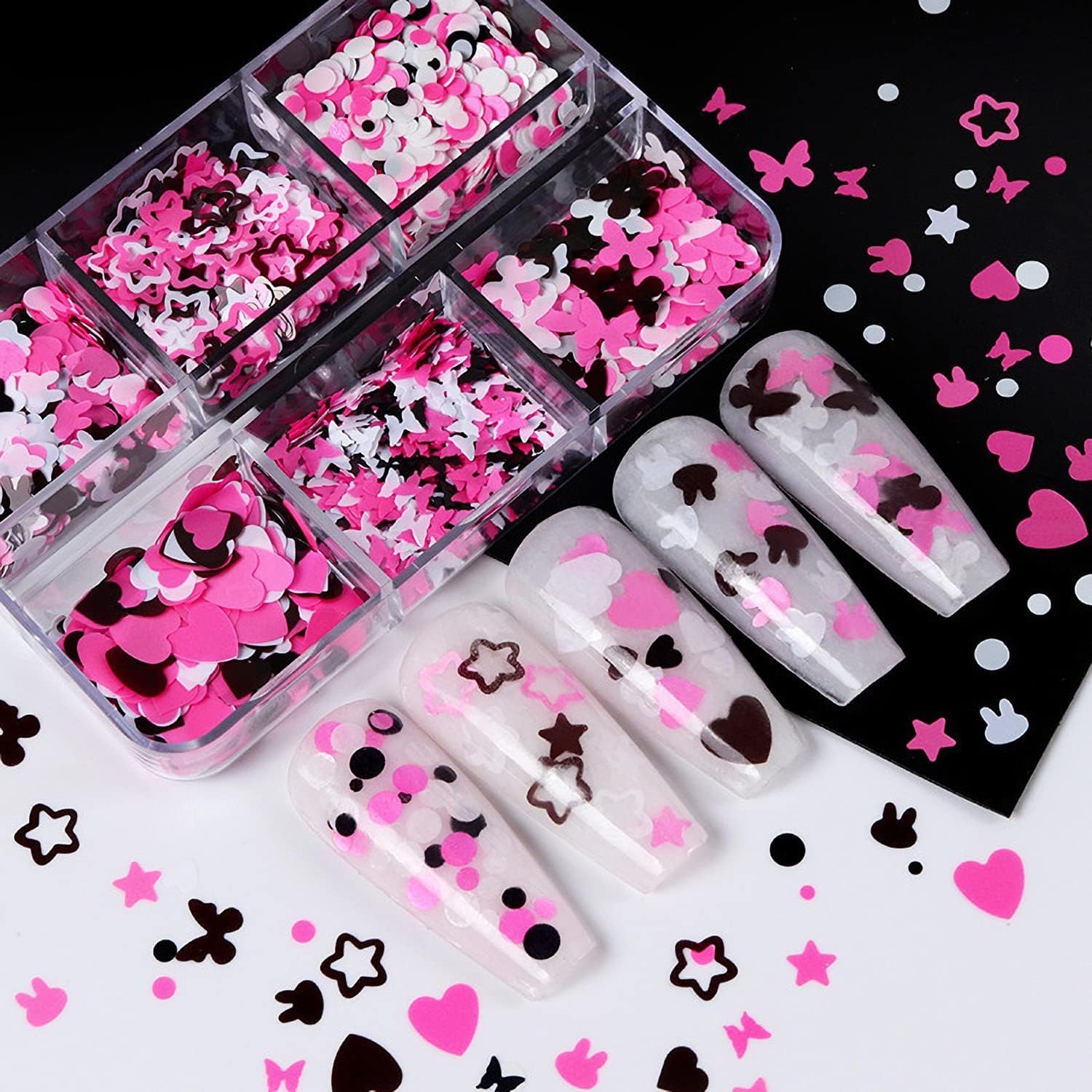 6 Grids of Sequins - 3 Pink Spade - DTK Nail Supply