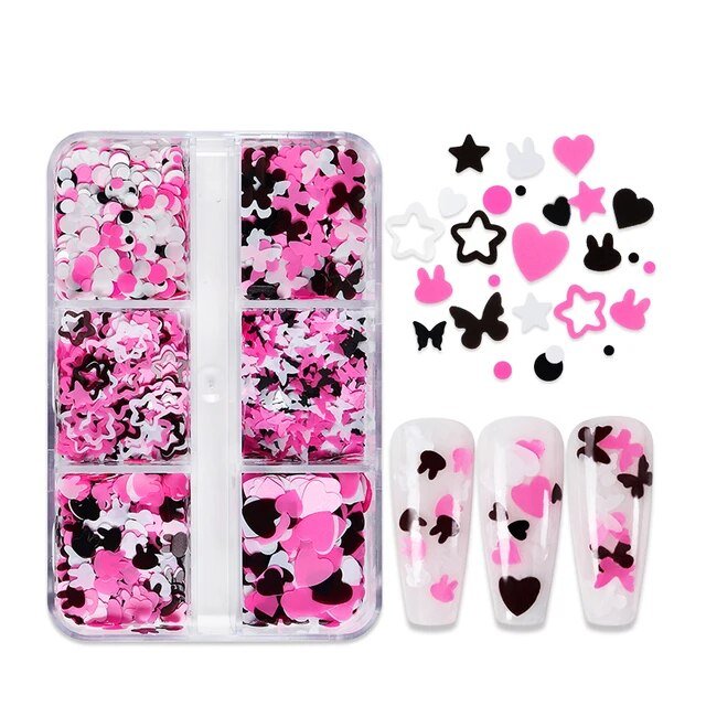 6 Grids of Sequins - 3 Pink Spade - DTK Nail Supply