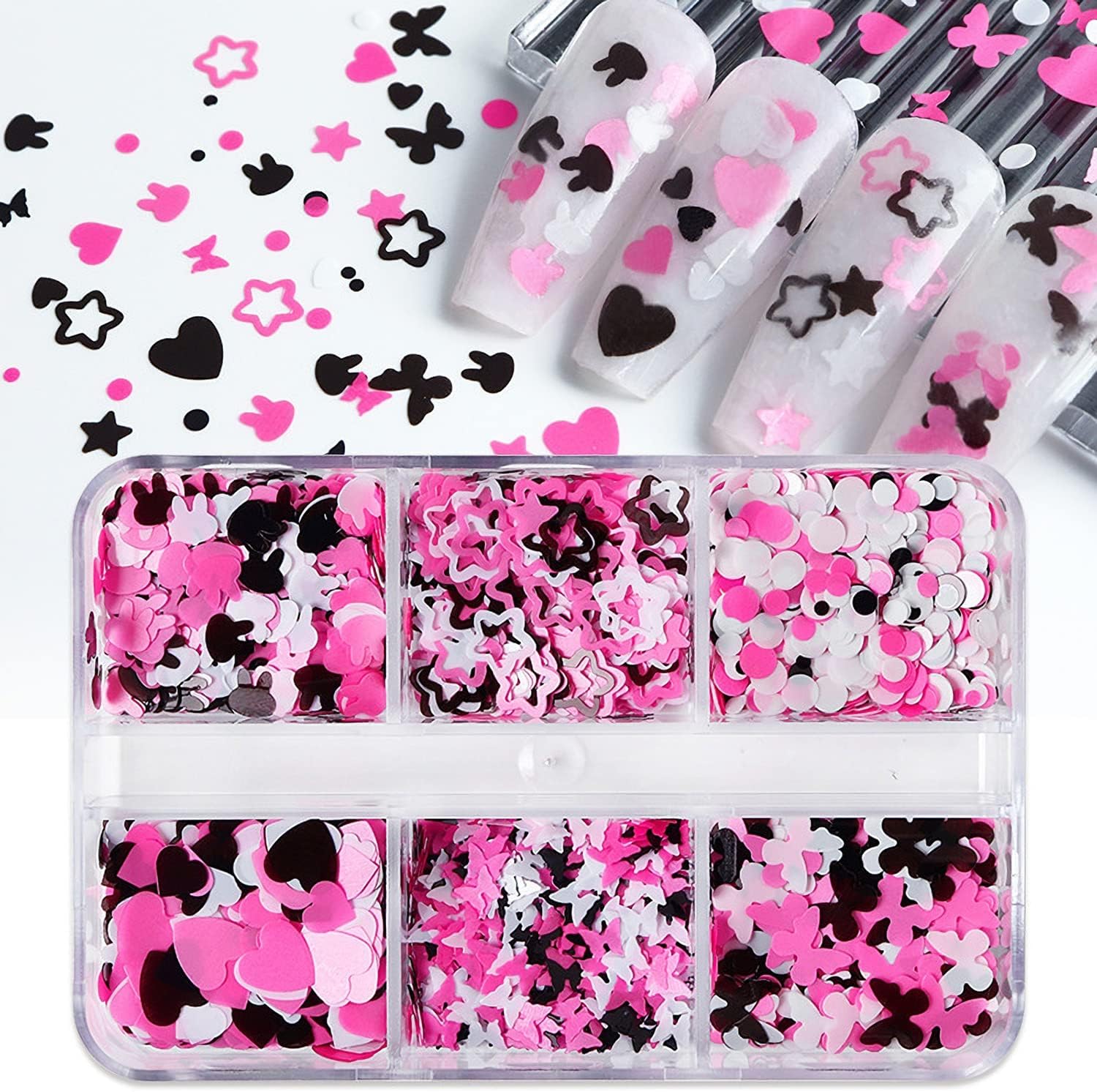 6 Grids of Sequins - 3 Pink Spade - DTK Nail Supply