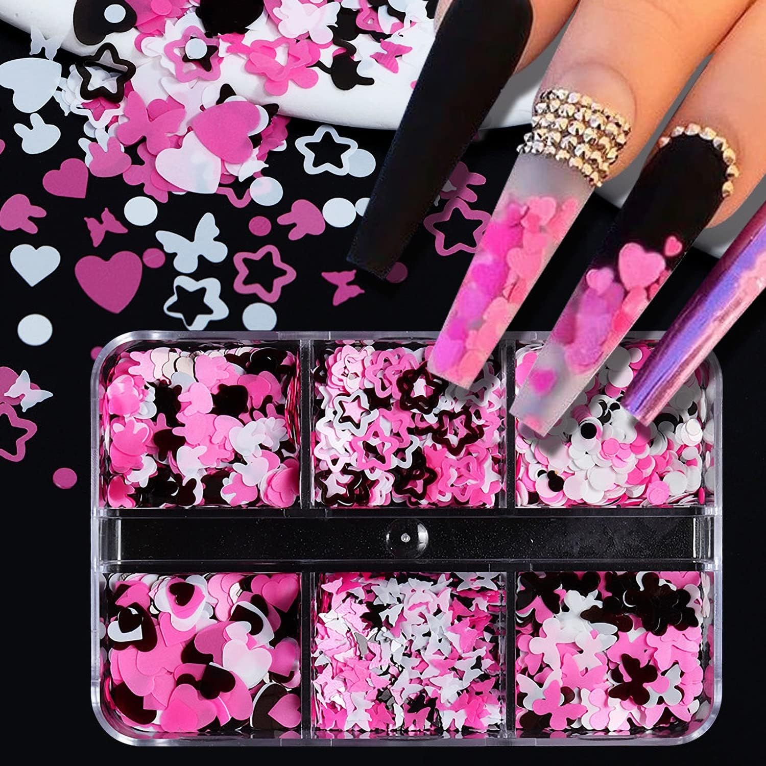 6 Grids of Sequins - 3 Pink Spade - DTK Nail Supply