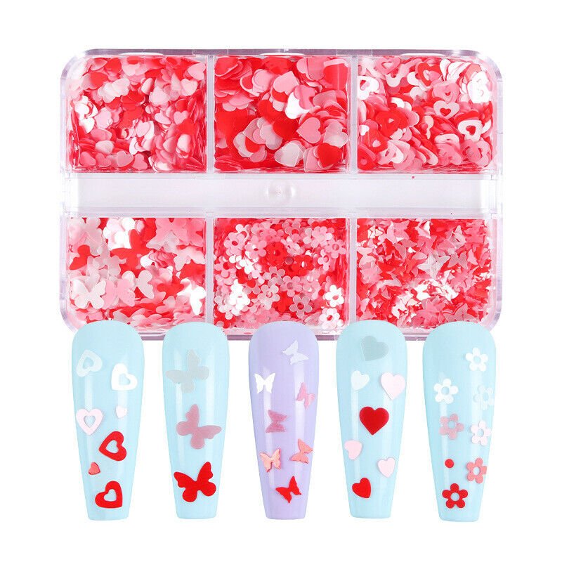 6 Grids of Sequins - 5 Valentine Red - DTK Nail Supply