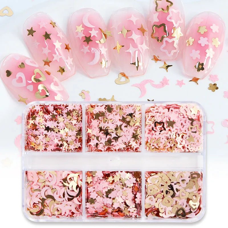 6 Grids of Sequins - 8 Think Pink - DTK Nail Supply