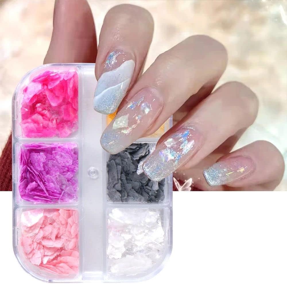6 Grids of Shell Flakes YM - 32 - 1 - Elegant - DTK Nail Supply