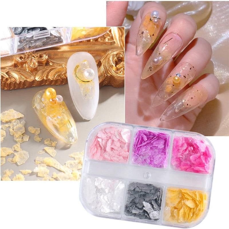 6 Grids of Shell Flakes YM - 32 - 1 - Elegant - DTK Nail Supply