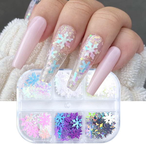  6 Grids of Holographic Sequins - 1909-27 - #27 Snowflakes by Nail Charm sold by DTK Nail Supply