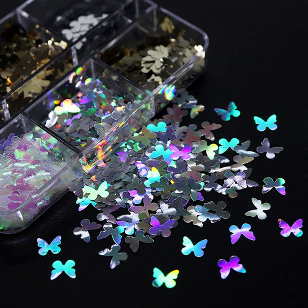  6 Grids of Holographic Sequins - #1 Butterfly by OTHER sold by DTK Nail Supply