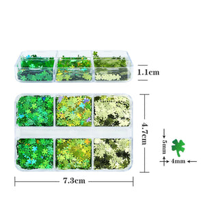  6 Grids of Holographic Sequins - #28 Lucky Clovers by Nail Charm sold by DTK Nail Supply