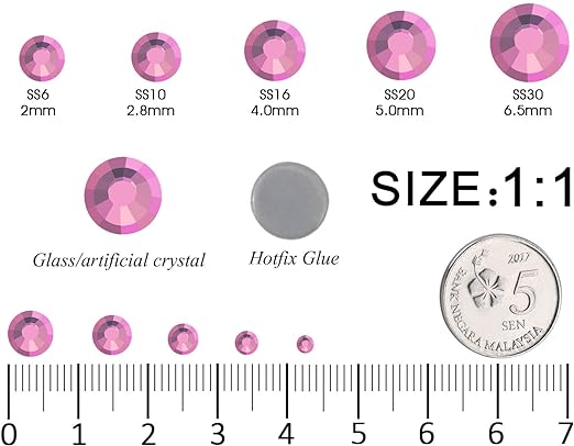 2 Pack 6 Grid Glass FlatBack Rhinestones #12 Rose Pink