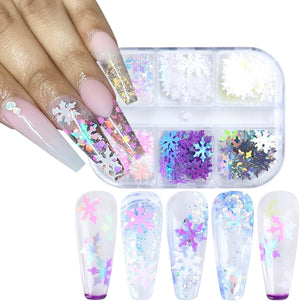  6 Grids of Holographic Sequins - 1909-27 - #27 Snowflakes by Nail Charm sold by DTK Nail Supply