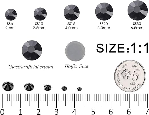 2 Pack 6 Grid Glass FlatBack Rhinestones #04 Jet Hematite