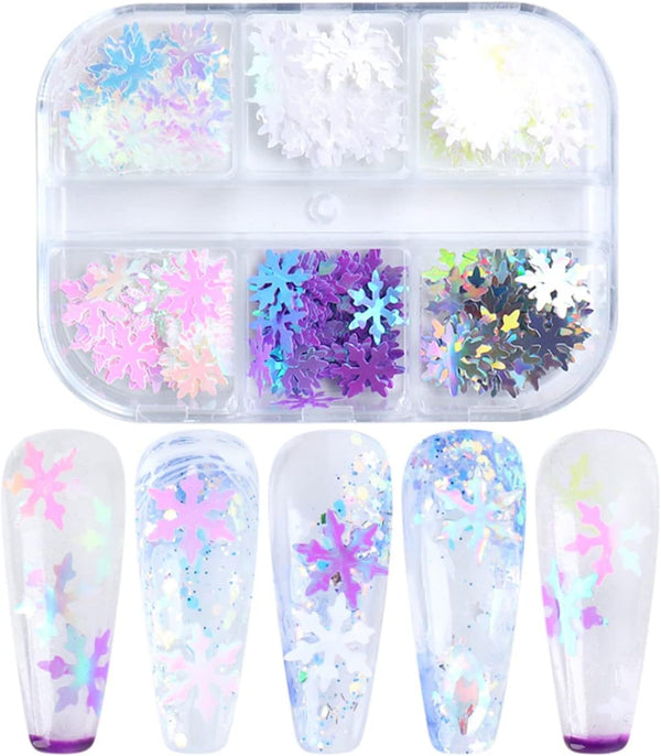  6 Grids of Holographic Sequins - 1909-27 - #27 Snowflakes by Nail Charm sold by DTK Nail Supply