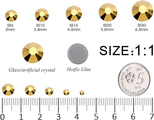 2 Pack 6 Grid Glass FlatBack Rhinestones #07 Champagne Gold