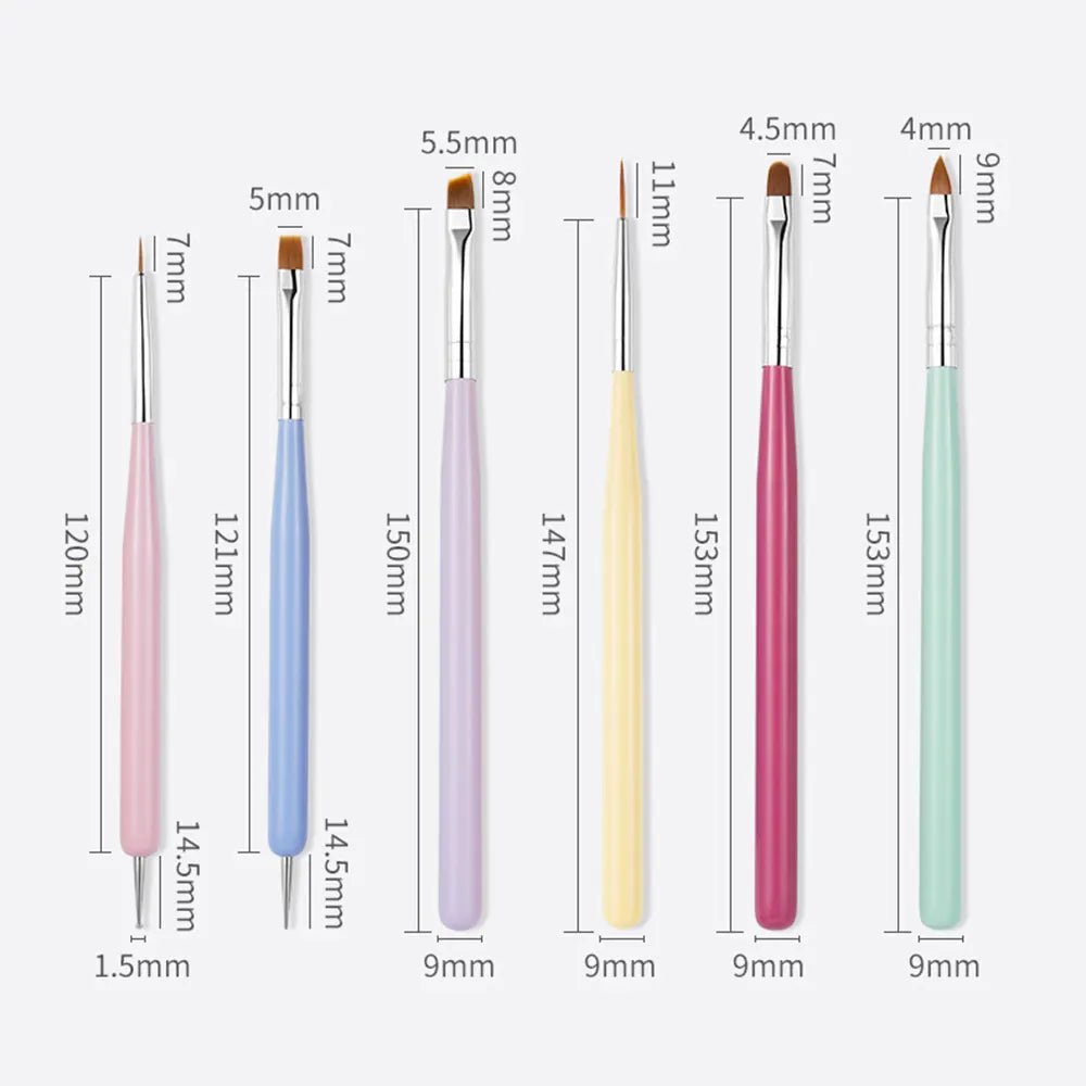 6pcs Colorful Nail Art Brushes Set - DTK Nail Supply