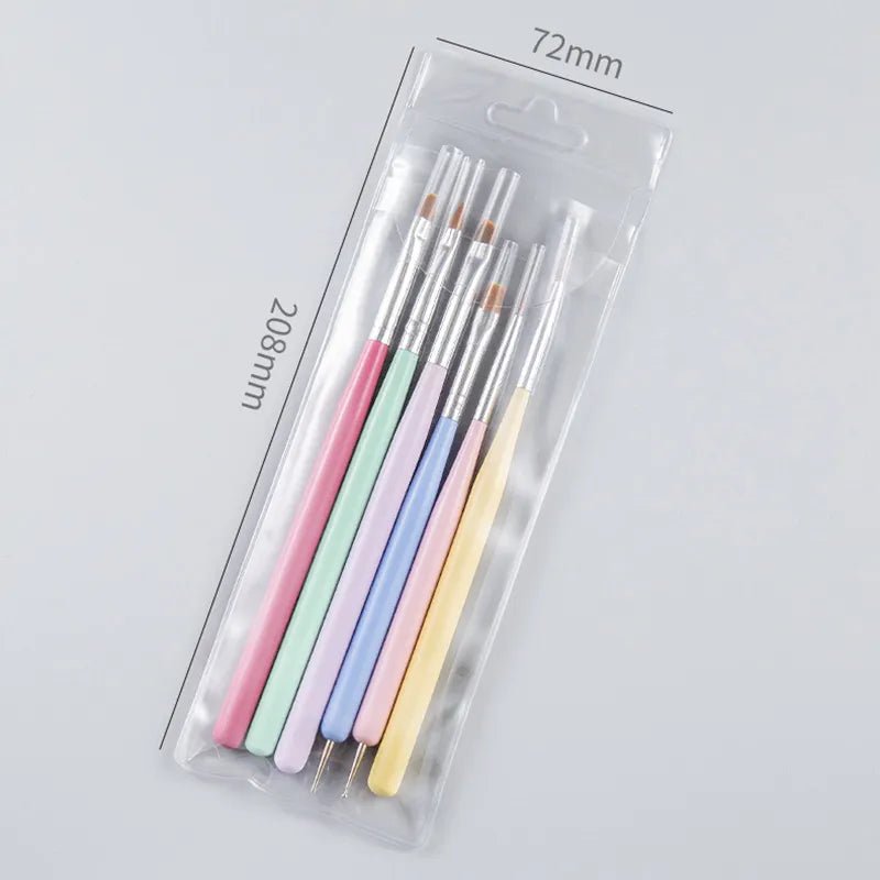 6pcs Colorful Nail Art Brushes Set - DTK Nail Supply