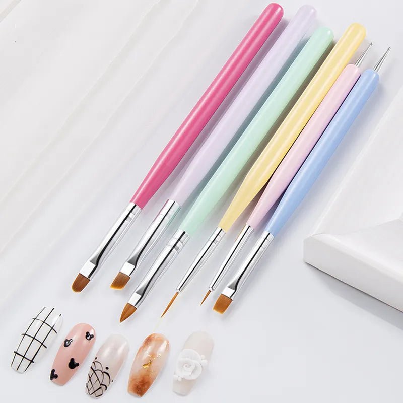 6pcs Colorful Nail Art Brushes Set - DTK Nail Supply