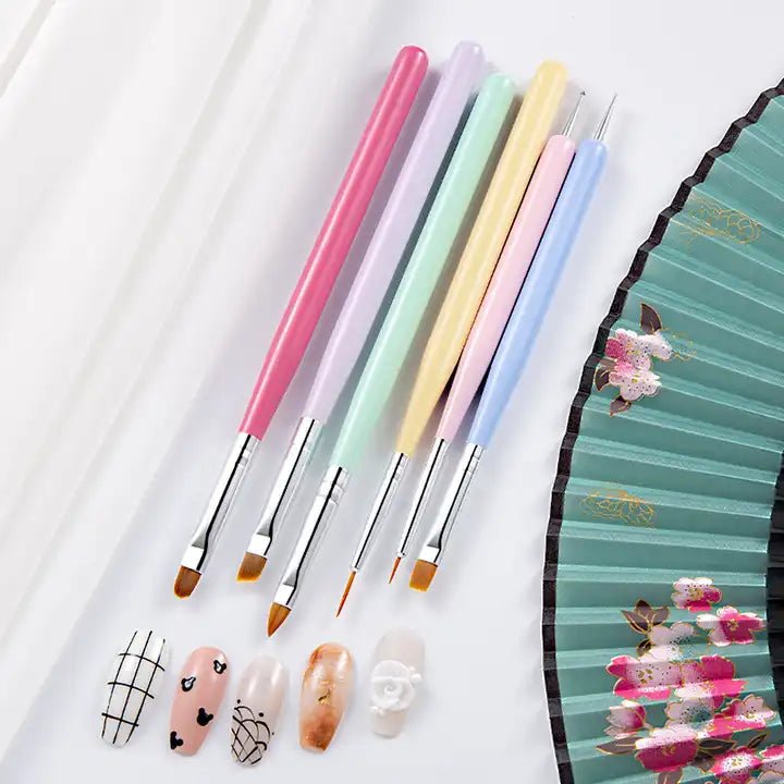 6pcs Colorful Nail Art Brushes Set - DTK Nail Supply