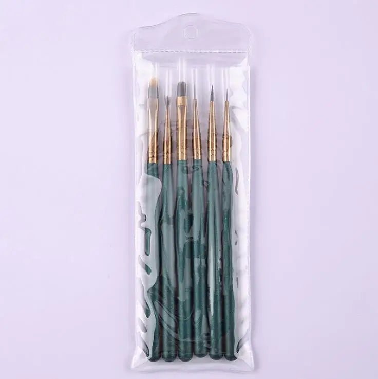 6PCS Green Nail Pen Brush Set - DTK Nail Supply