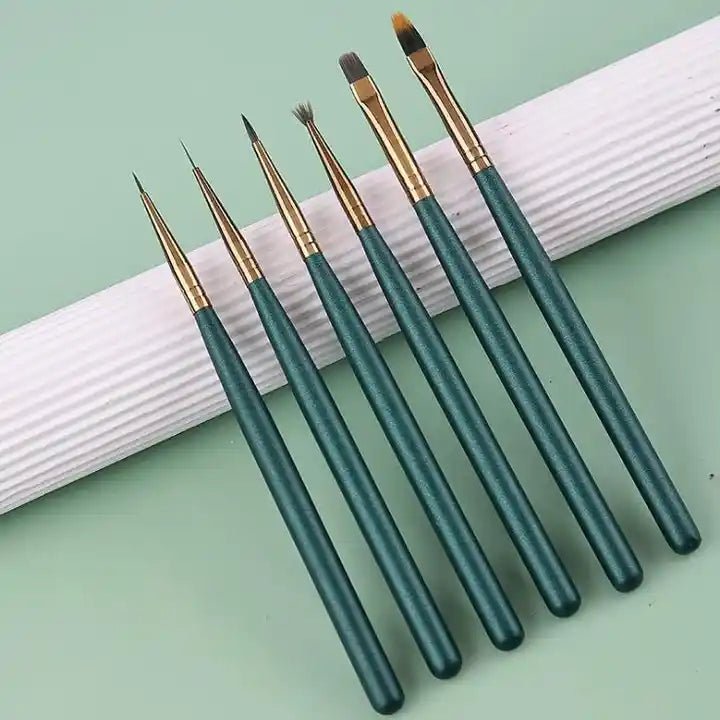 6PCS Green Nail Pen Brush Set - DTK Nail Supply