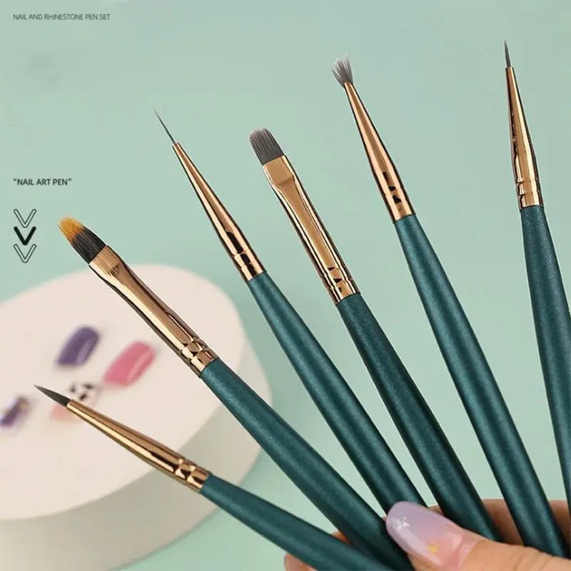 6PCS Green Nail Pen Brush Set - DTK Nail Supply