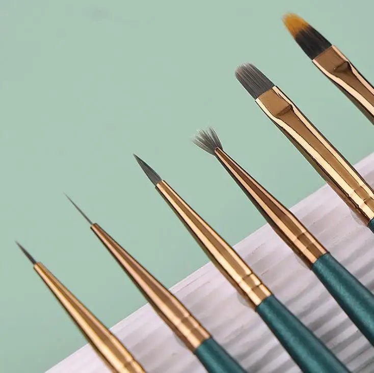 6PCS Green Nail Pen Brush Set - DTK Nail Supply