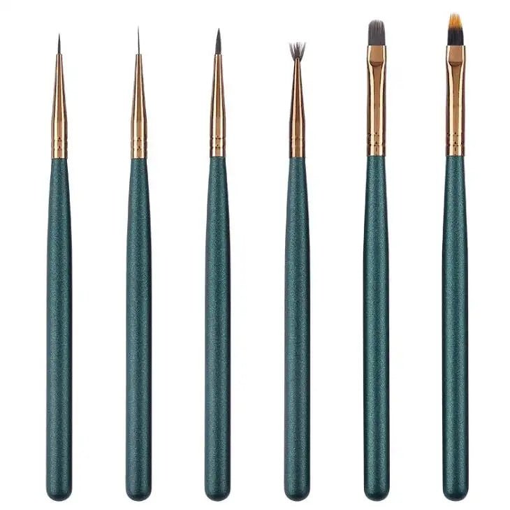 6PCS Green Nail Pen Brush Set - Tools & Accessories