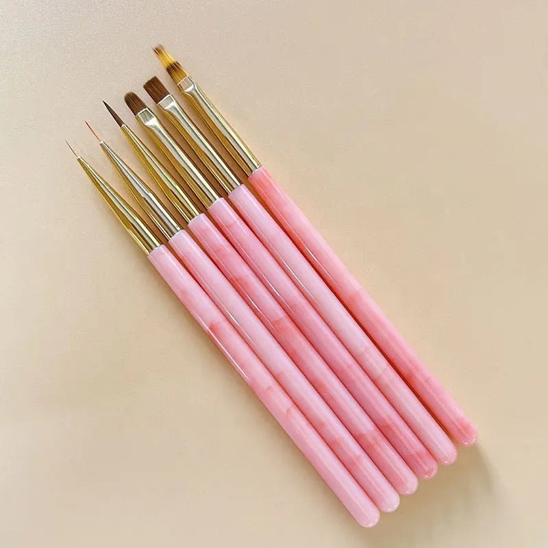 6Pcs/Set Pink Acrylic Handle Nail Liner Brush - DTK Nail Supply