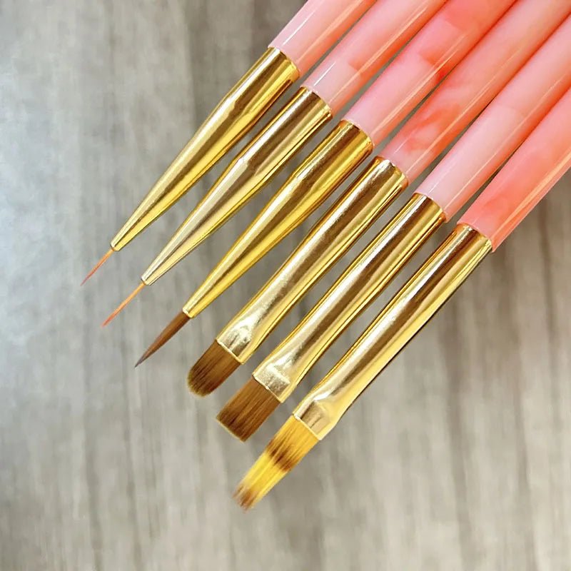 6Pcs/Set Pink Acrylic Handle Nail Liner Brush - DTK Nail Supply