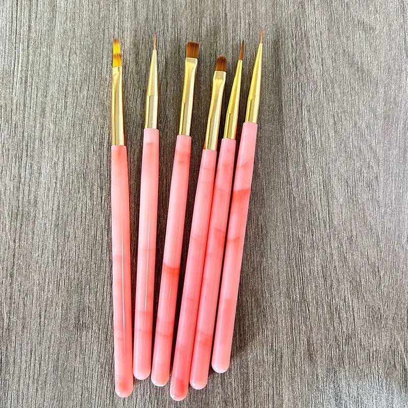 6Pcs/Set Pink Acrylic Handle Nail Liner Brush - DTK Nail Supply