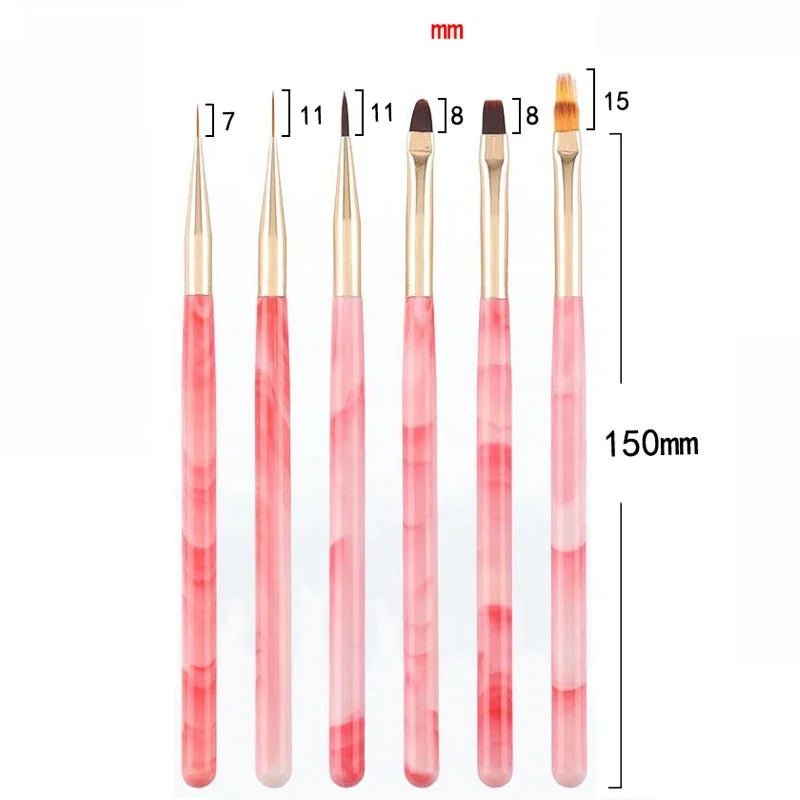 6Pcs/Set Pink Acrylic Handle Nail Liner Brush - DTK Nail Supply
