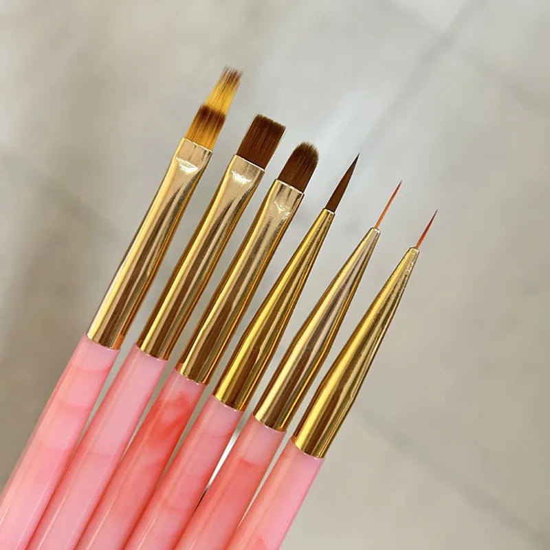 6Pcs/Set Pink Acrylic Handle Nail Liner Brush - DTK Nail Supply