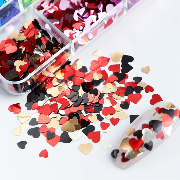  6 Grids of Holographic Sequins - #22 Mixed Hearts by OTHER sold by DTK Nail Supply