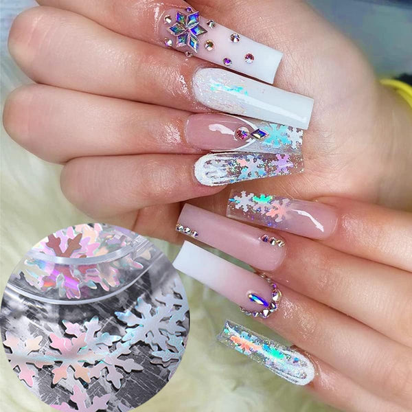  6 Grids of Holographic Sequins - 1909-27 - #27 Snowflakes by Nail Charm sold by DTK Nail Supply