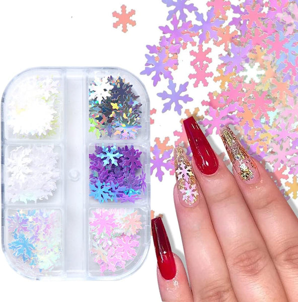  6 Grids of Holographic Sequins - 1909-27 - #27 Snowflakes by Nail Charm sold by DTK Nail Supply