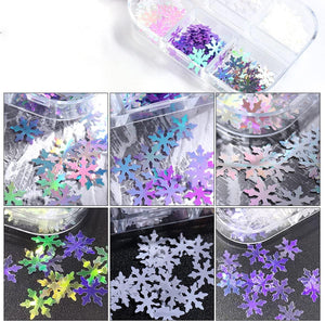  6 Grids of Holographic Sequins - 1909-27 - #27 Snowflakes by Nail Charm sold by DTK Nail Supply
